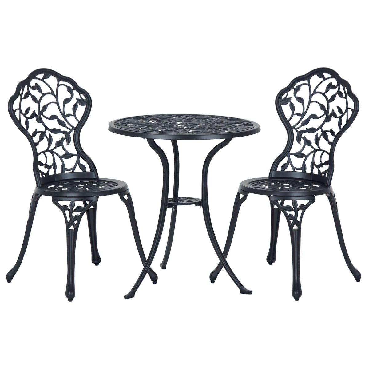 Ensemble de bistrot 3 pièces avec 2 chaises et 1 table ronde style antique, pour jardin, terrasse, balcon, noir-9