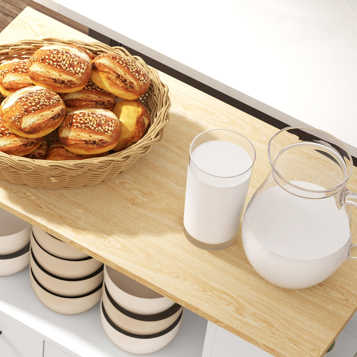 Desserte de cuisine à roulettes, Îlot central cuisine avec plan de travail et étagère réglable, 75x40x80,5cm, blanc-7