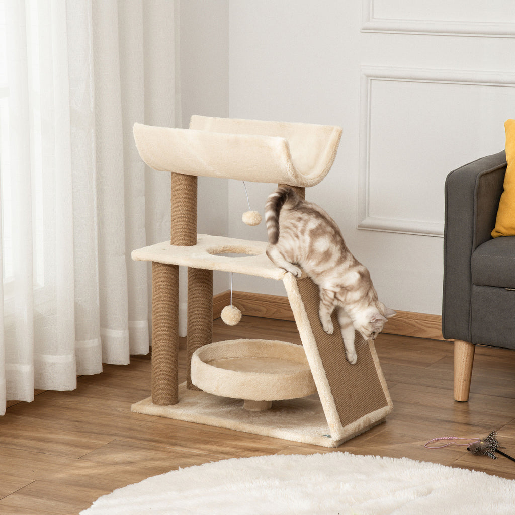 Arbre à chats design cosy chic multi-équipements centre d'activités griffoirs grattoir plateformes brun clair-1