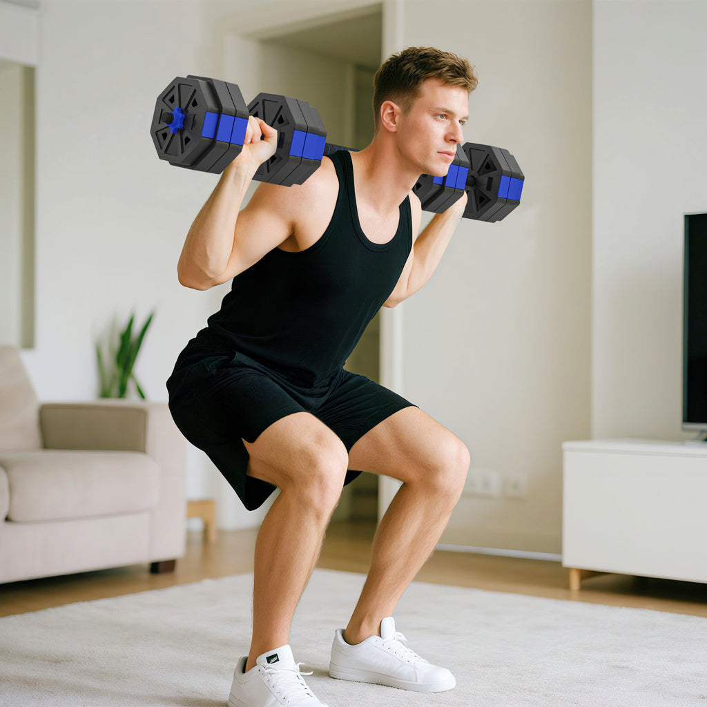 Ensemble d'Haltères Musculation 6-en-1 Haltère Réglable 30 kg Kettlebell, Barre de Musculation Support pour Pompes Bleu-1