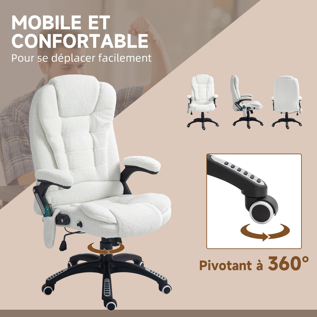 Fauteuil de bureau massant et chauffant hauteur réglable, dossier inclinable et télécommande filaire, pivotant à 360°-7