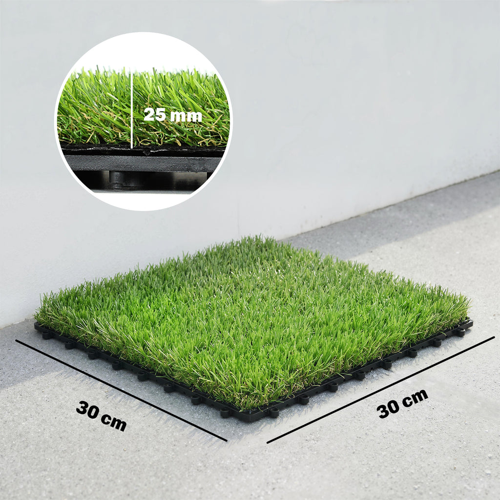 Gazon Synthétique 22 Pièces Dalle Gazon Clipsable DIY 25mm Haute Densité Auto-drainant pour Balcon Jardin-2