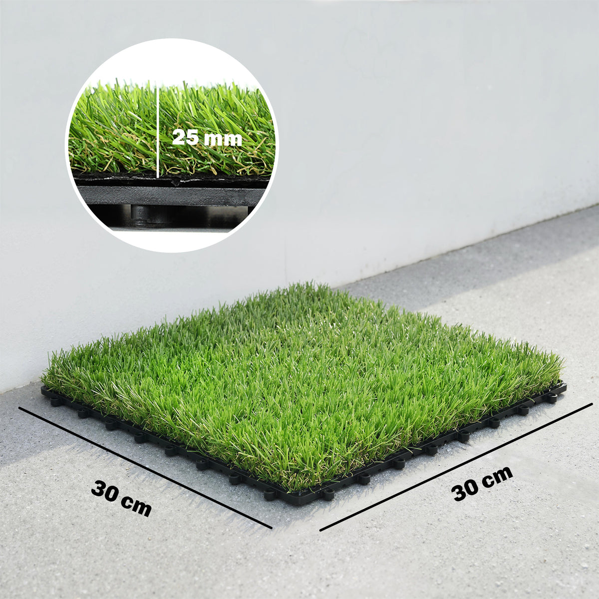 Gazon Synthétique 22 Pièces Dalle Gazon Clipsable DIY 25mm Haute Densité Auto-drainant pour Balcon Jardin-2