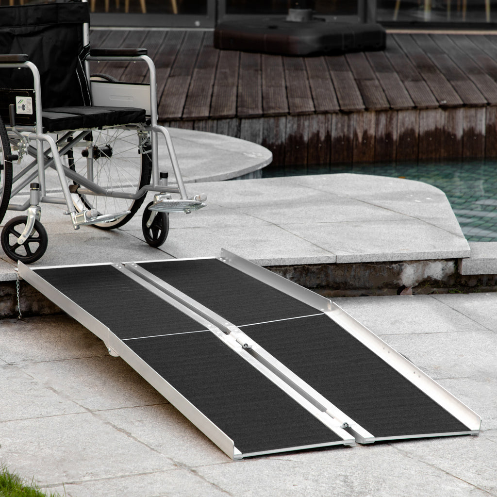 Rampe de fauteuil roulant pliable, rampe de chargement sablage 183x73,5 cm en alliage d'aluminium, antidérapante, bordures de sécurité, charge max. 270 kg, noir-9