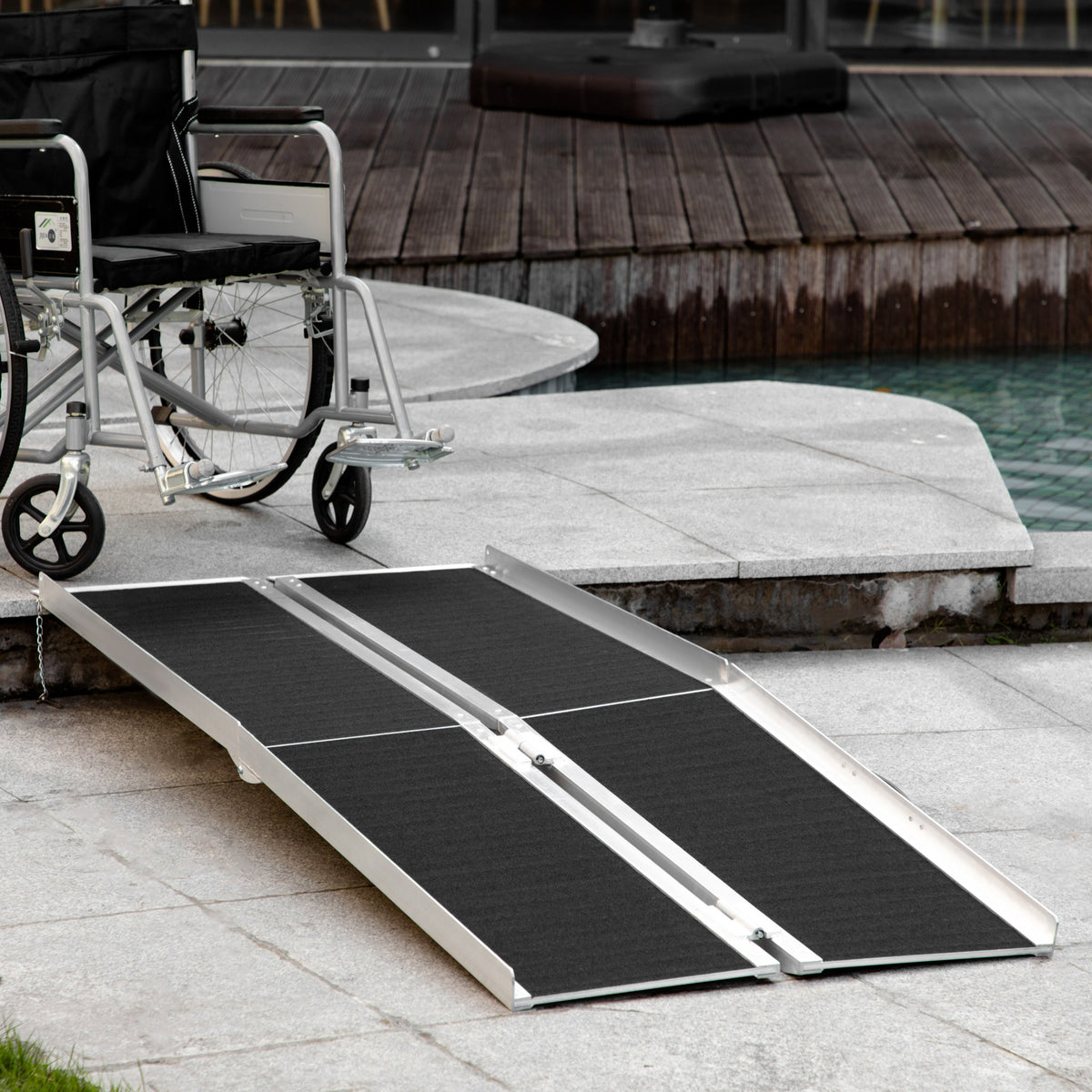 Rampe de fauteuil roulant pliable, rampe de chargement sablage 183x73,5 cm en alliage d'aluminium, antidérapante, bordures de sécurité, charge max. 270 kg, noir-9