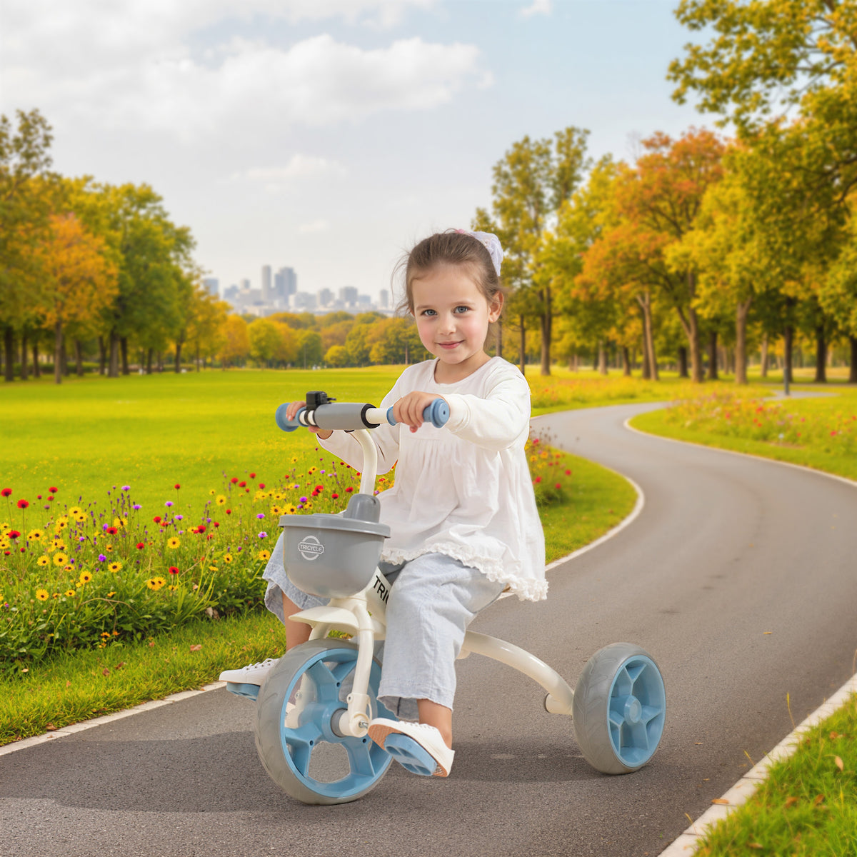 Tricycle enfant évolutif, tricycle pour enfants de 2 à 5 ans avec panier avant et roues EVA, 72 x 52 x 61 cm, bleu-1