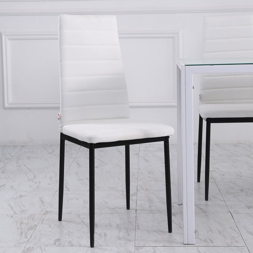 Lot de 4 chaises de salle à manger chaises de cuisine avec dossier haut pieds en métal et tissu en lin 41x50x97cm blanc-7