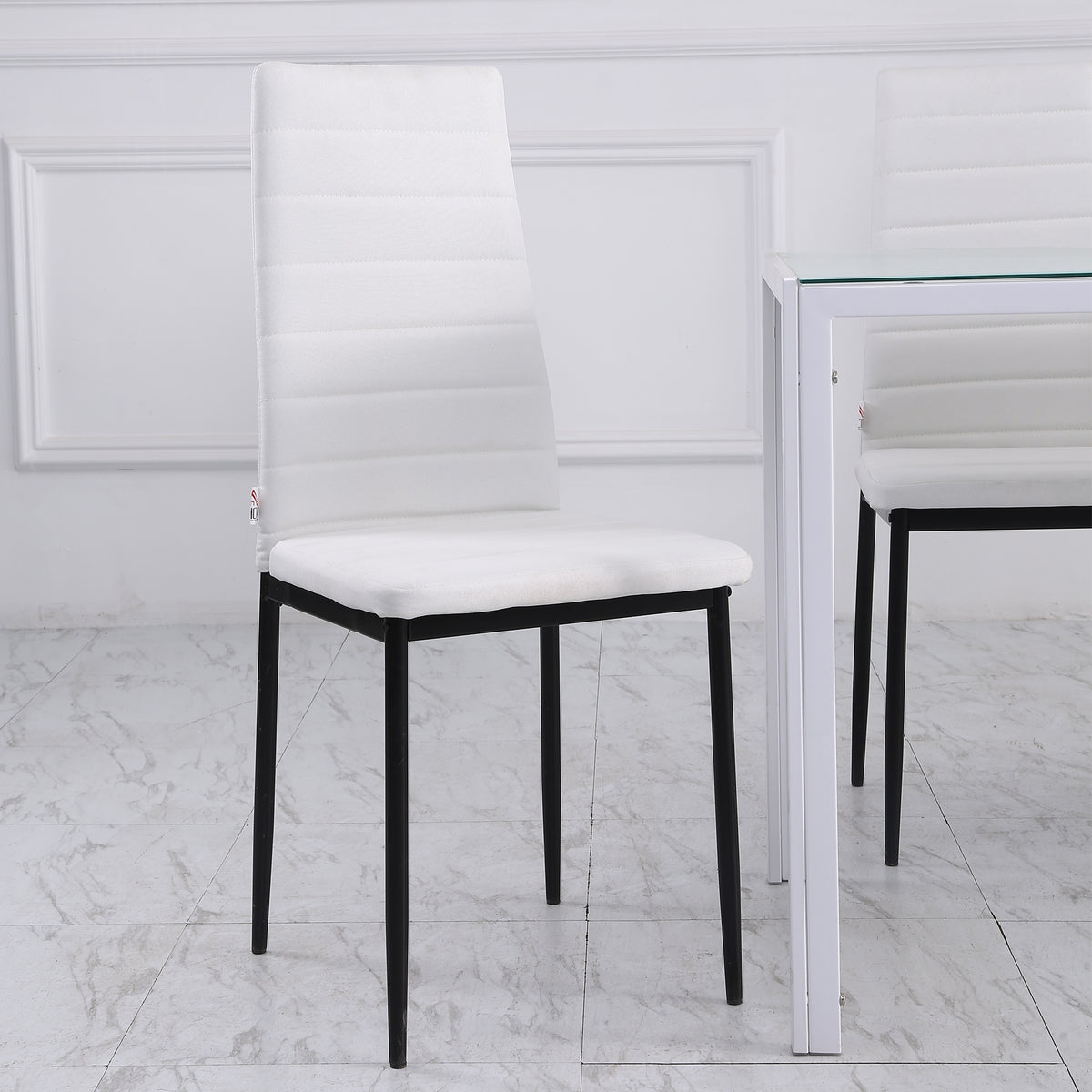 Lot de 4 chaises de salle à manger chaises de cuisine avec dossier haut pieds en métal et tissu en lin 41x50x97cm blanc-7