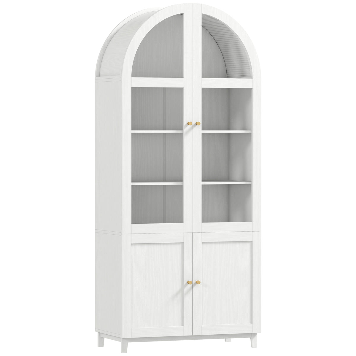 Armoire de cuisine, vaisselier vitrine avec 4 portes dont 2 en acrylique et étagères réglables, 78 x 40 x 180 cm, blanc-0