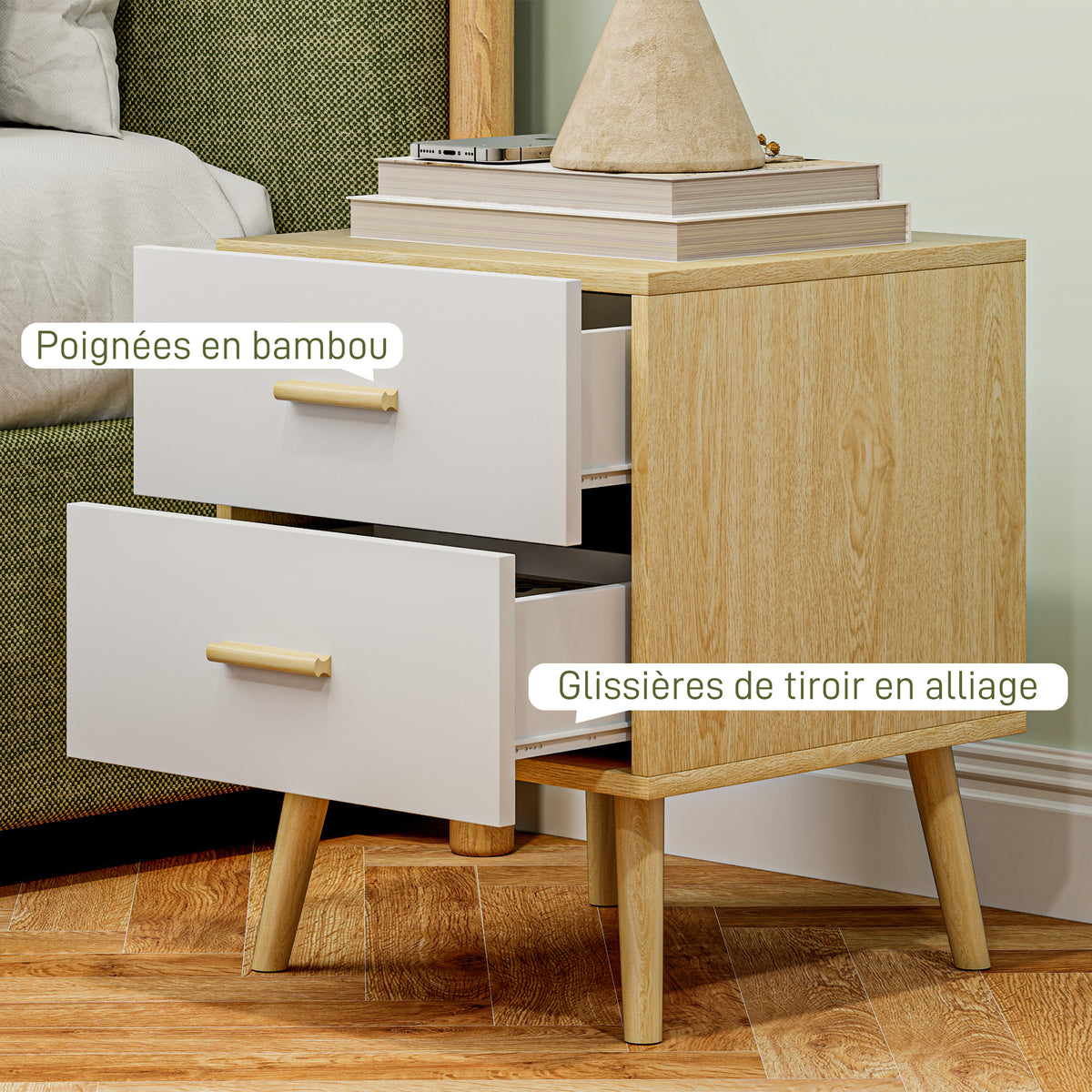 Table de chevet, table de nuit avec 2 tiroirs, style moderne, pour chambre à coucher, salon, 40 x 40 x 50 cm, chêne-5