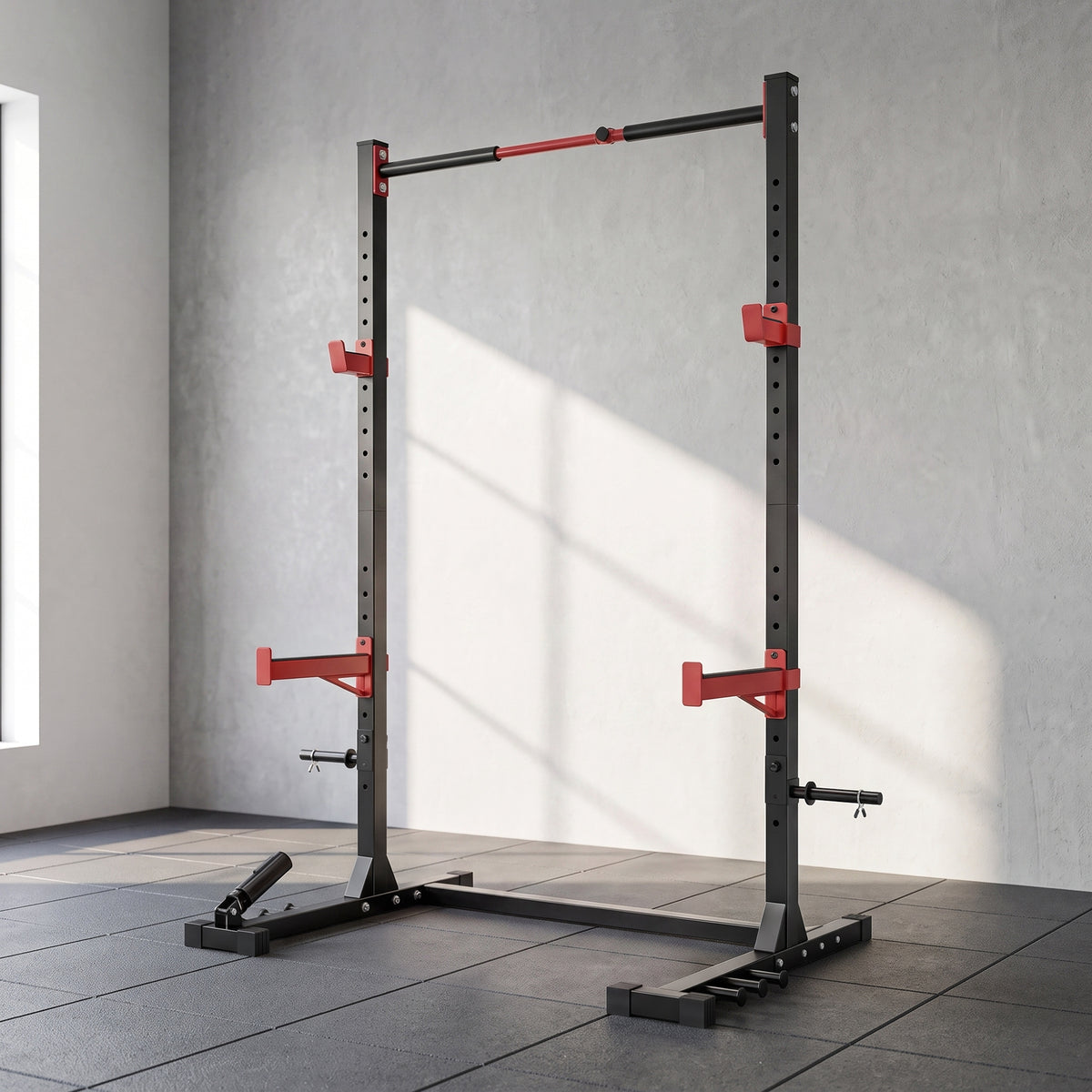 Power Tower Multifonction Charge 500 kg Largeur Réglable, Barre de Traction, Rack de Squat, 176x106x212cm, Rouge-1