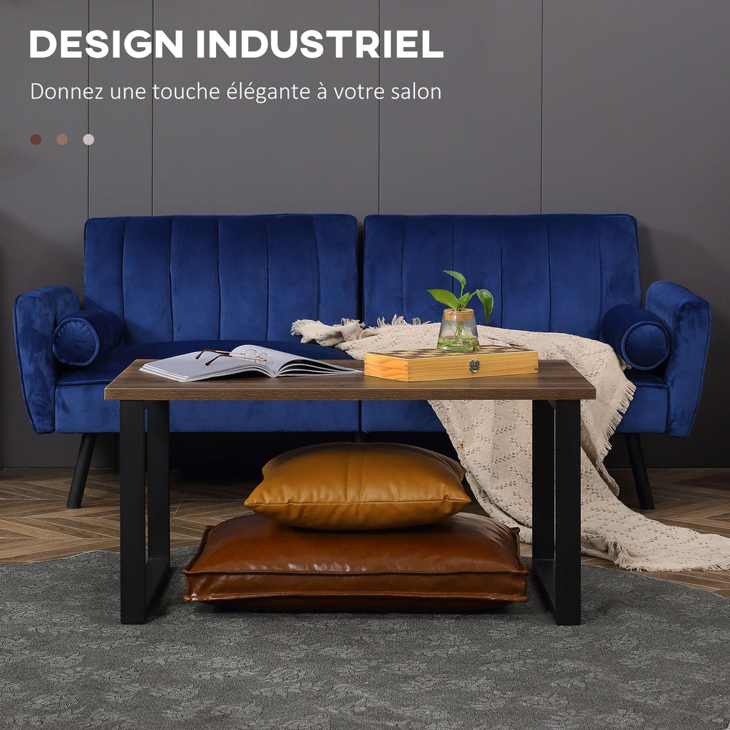 Table basse rectangulaire table de salon style industriel pied métal et plateau aspect bois 100 x 60 x 50 cm-3