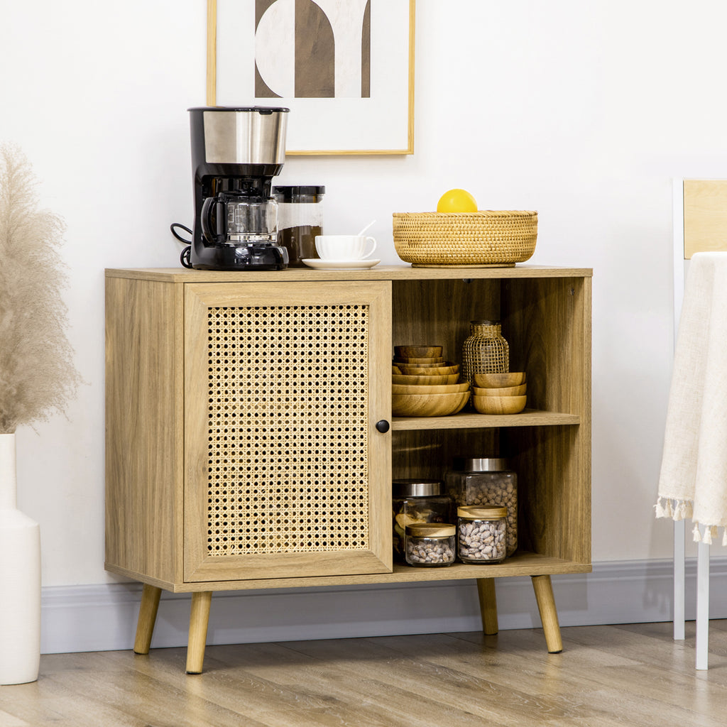 Meuble de rangement buffet 1 porte cannage effet bois - dim. 80L x 39l x 70H cm-9