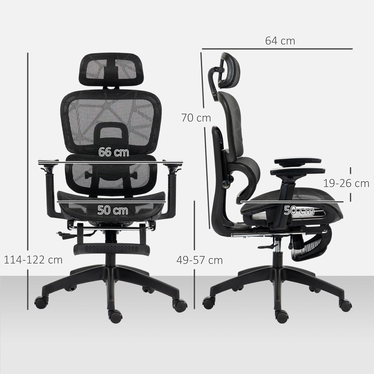 Fauteuil de bureau, chaise de bureau ergonomique en maille avec accoudoirs 3D, dossier inclinable, 66x64x122 cm, noir-2