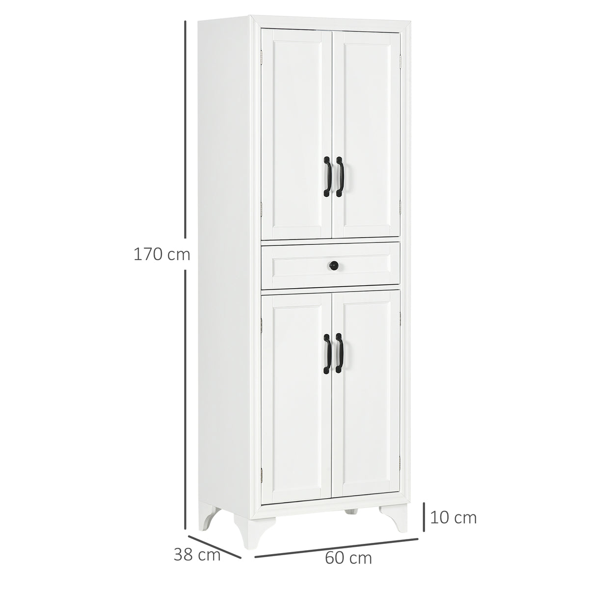 Buffet haut armoire de cuisine 4 portes 2 placards et 1 tiroir central hauteur 170 cm avec étagère réglable blanc-2