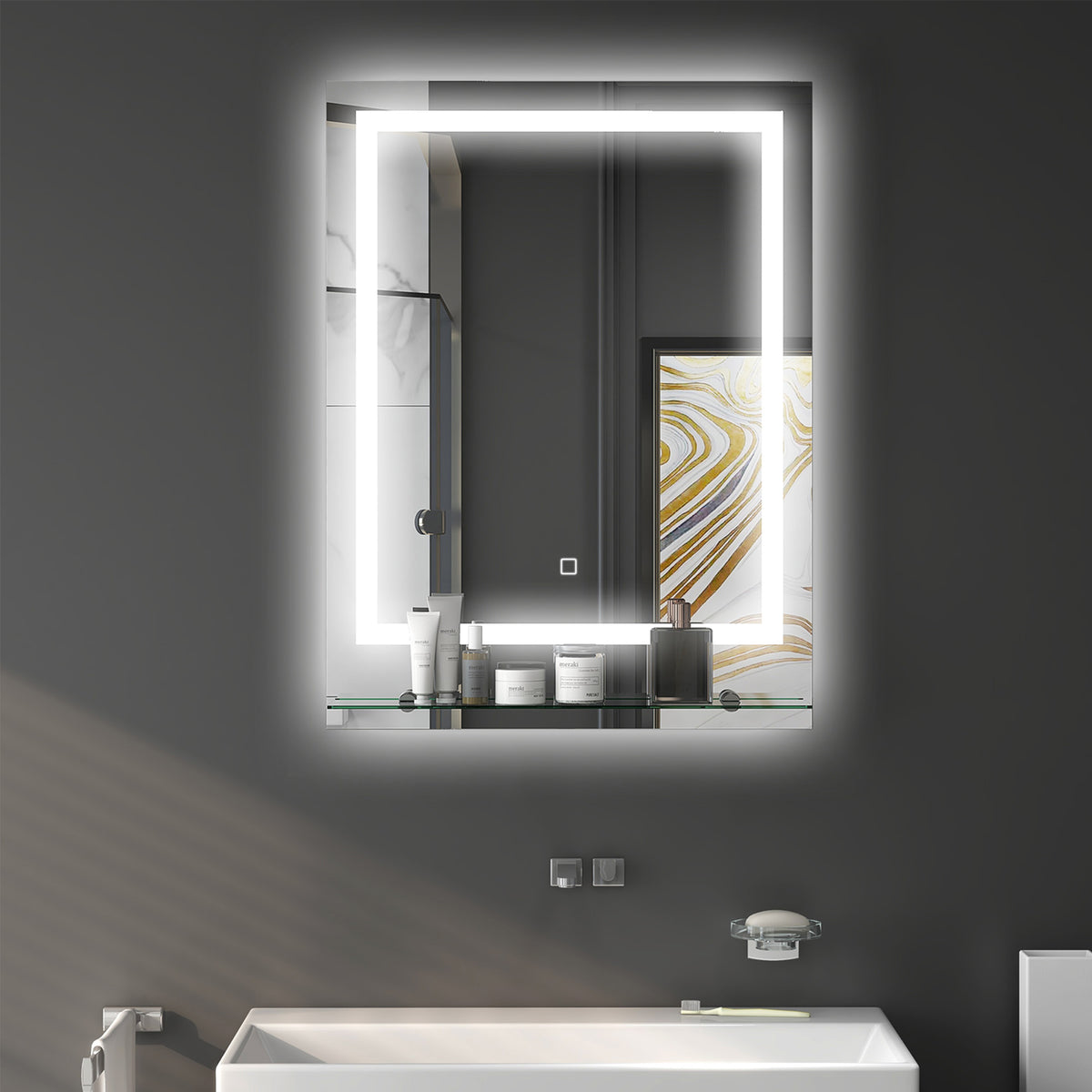 Miroir rectangulaire mural lumineux LED de salle de bain 70 x 50 cm-9