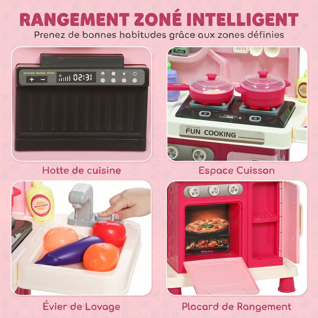 Cuisine pour Enfants Interactive, 33 Accessoires, avec Sons, Lumières, Rangement, 3-6 Ans, 67x25x87cm, Rose-5