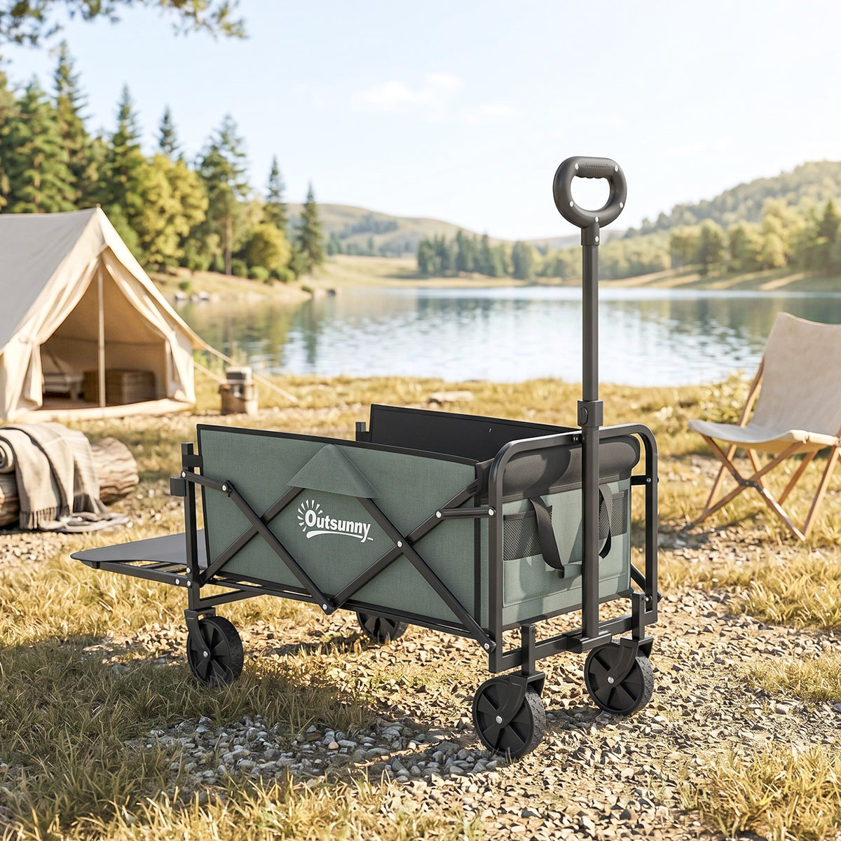 Chariot de transport pliable chariot à roulettes avec poignée télescopique avec ouverture arrière 76 x 48 x 92 cm vert-1