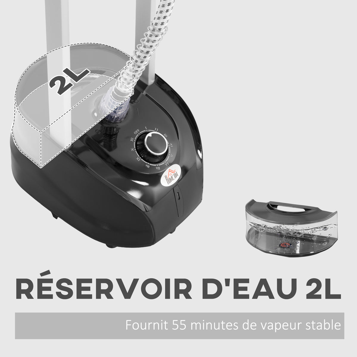 Défroisseur vapeur vertical 1950 W 32g/min, réservoir d'eau 2 L, tige télescopique, 11 températures réglables, noir-4