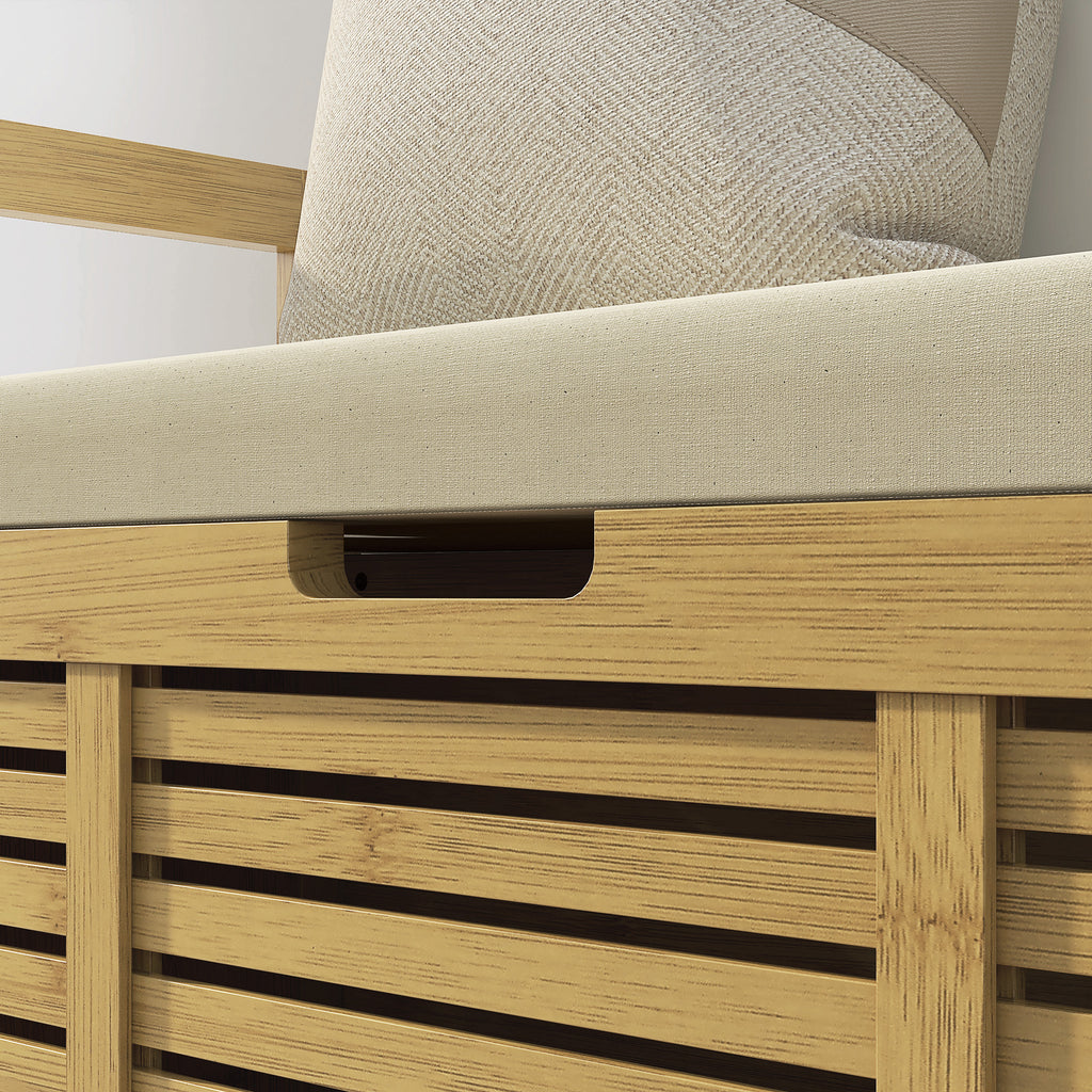 Banc de rangement avec compartiment caché sous assise pour entrée coussin et accoudoir 100 x 40 x 60 cm naturel-8