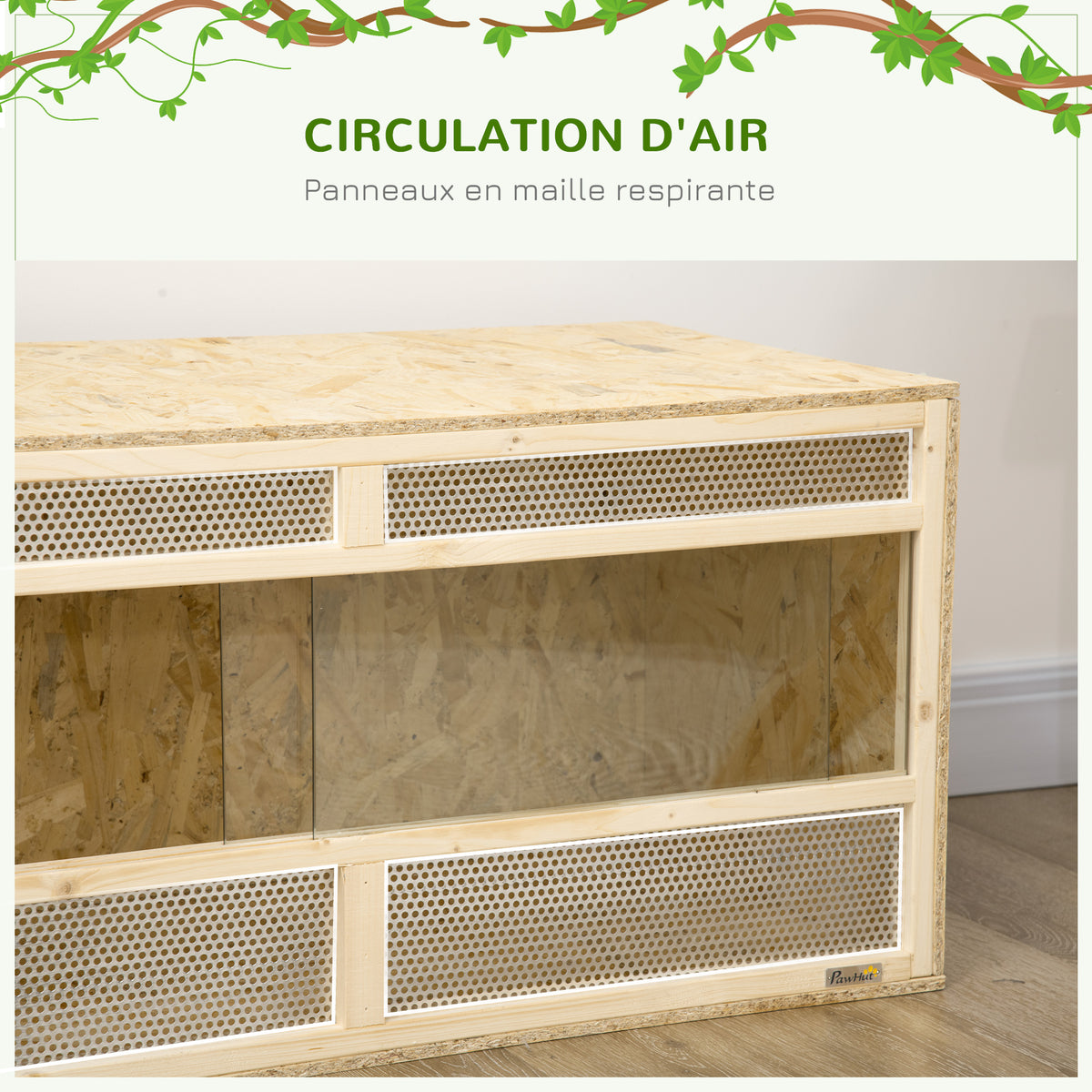 Terrarium en bois OSB pour reptiles avec porte coulissante en verre - 100 x 47 x 47 cm naturel-6