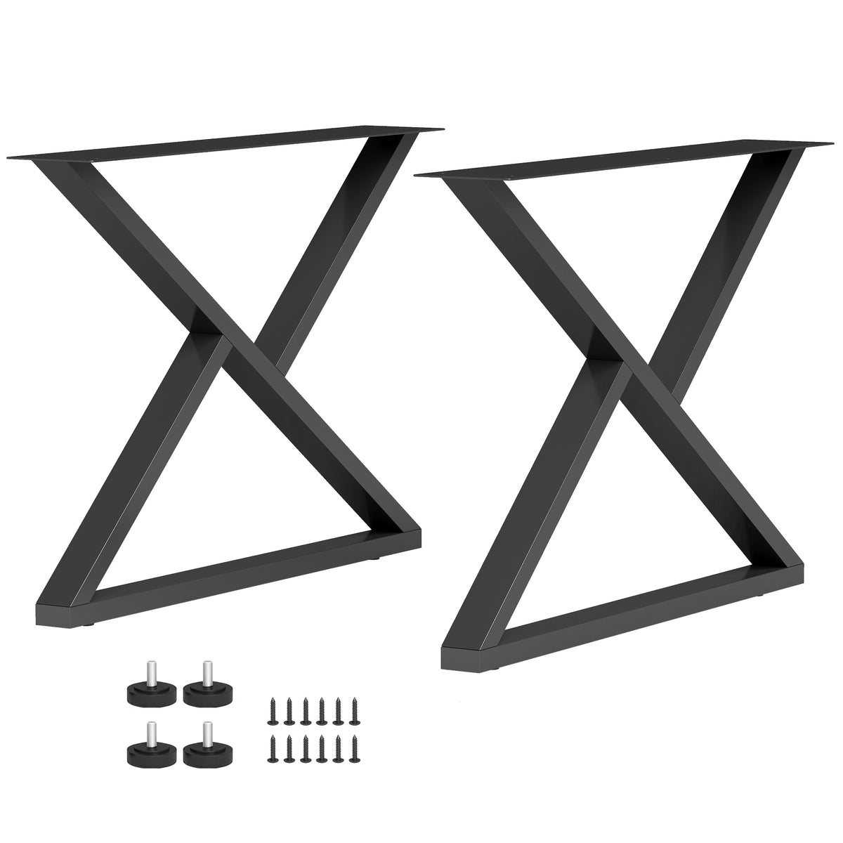 Pieds de table en acier, 60 x 43 cm, lot de 2 pieds de bureau en forme X avec patins réglables et vis, noir-0