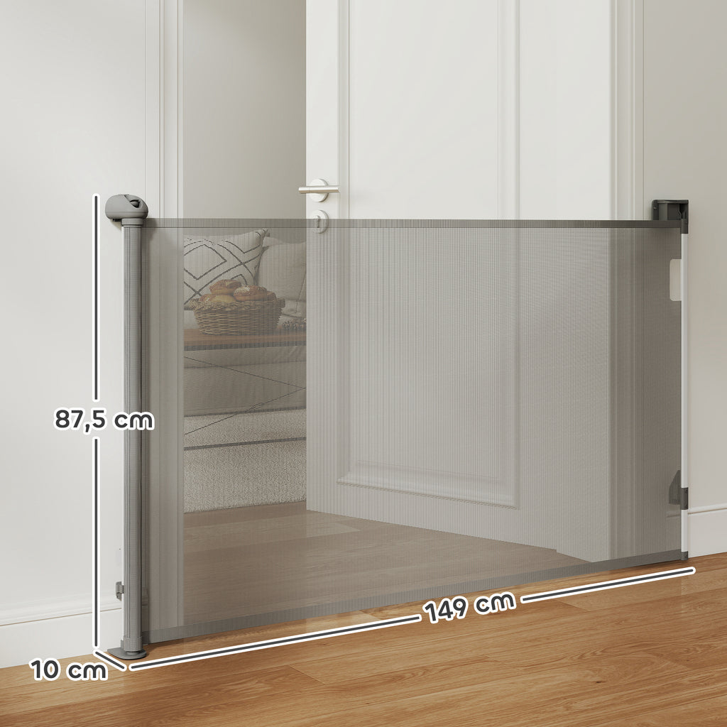 Barrière rétractable pour chien largeur 149 cm verrouillage automatique - gris-2