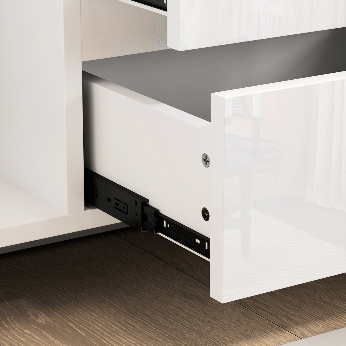 Buffet salon, meuble de rangement avec éclairage LED 4 tiroirs portes à fermeture douce 120 x 34 x 80 cm, blanc brillant-8