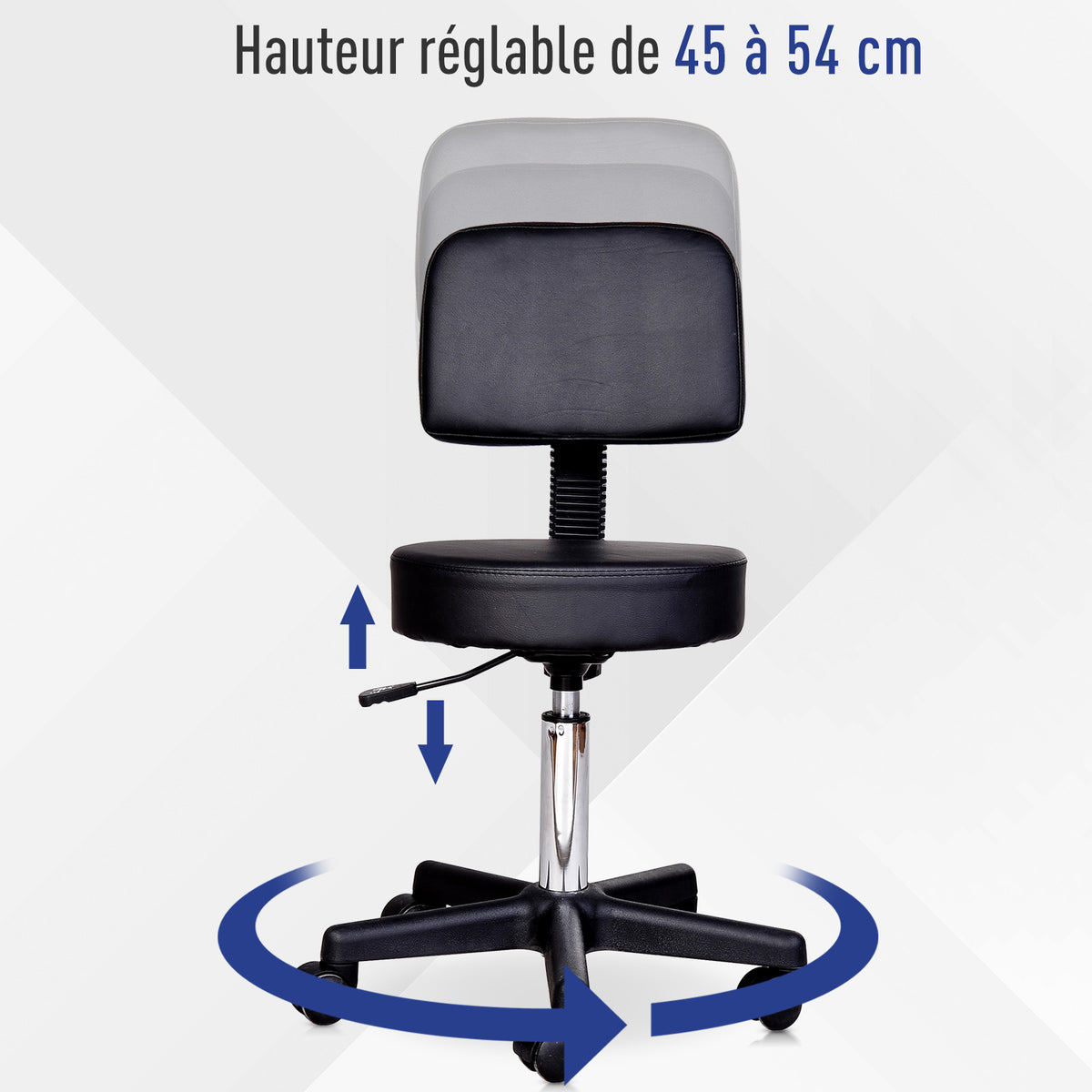 Tabouret massage a roulettes reglable en hauteur pivotant avec dossier ergonomique noir-4
