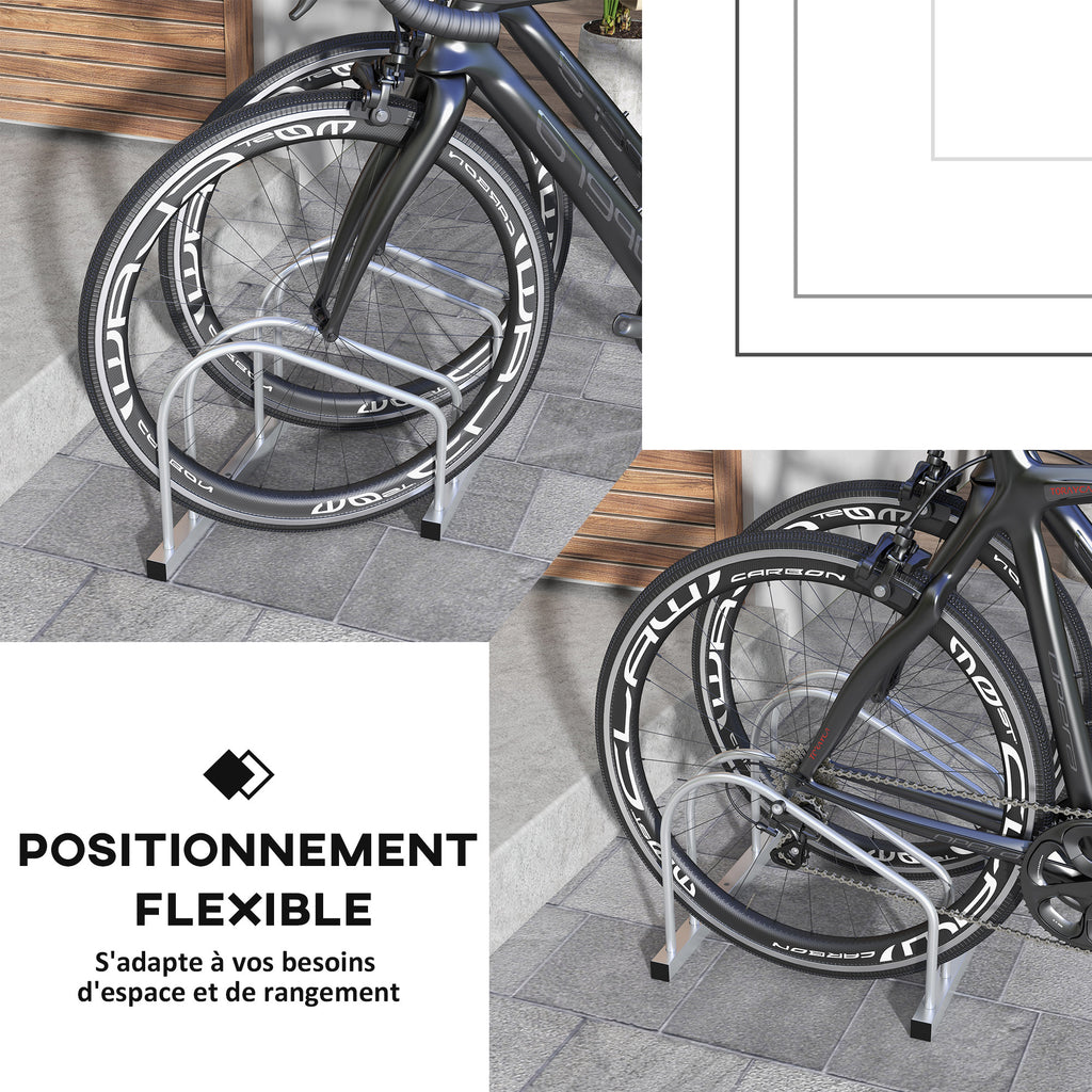 Râtelier 2 vélos range-vélos support rangement vélo à pneu 61 mm dim. 50L x 34l x 27,5H cm acier argenté-3