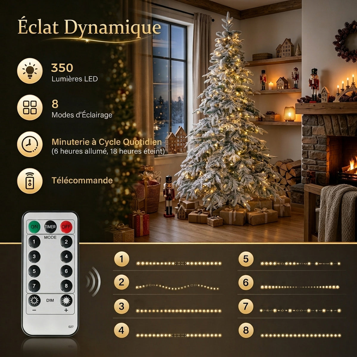 Sapin de Noël Artificiel 180 cm Arbre de Noël Lumineux Enneigé, Branches Articulées, Lumière 350 LEDs, Vert et Blanc-4