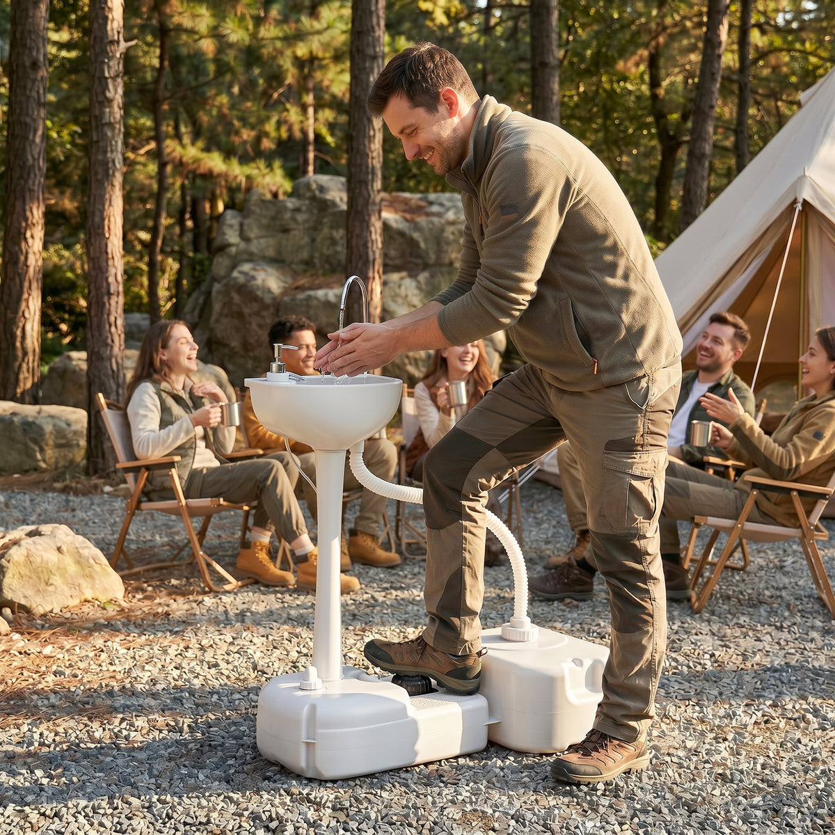 Évier à Main Portable Station de Lavage Camping Jardin Extérieur Voyager avec Réservoir d'Eau 17L Gris-7