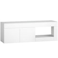 Meuble TV 2 portes pour téléviseurs jusqu'à 60 pouces, meuble télé avec placard et étagère ouverte, blanc-0