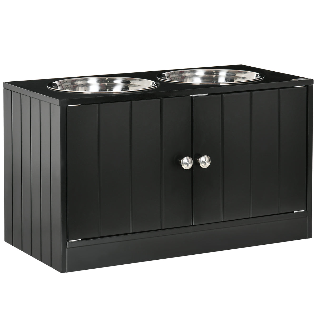 Gamelles chiens surélevées gamelle double chien chat porte-gamelles 60 x 30 x 35,5 cm 2 gamelles 2L acier inox incluses-0