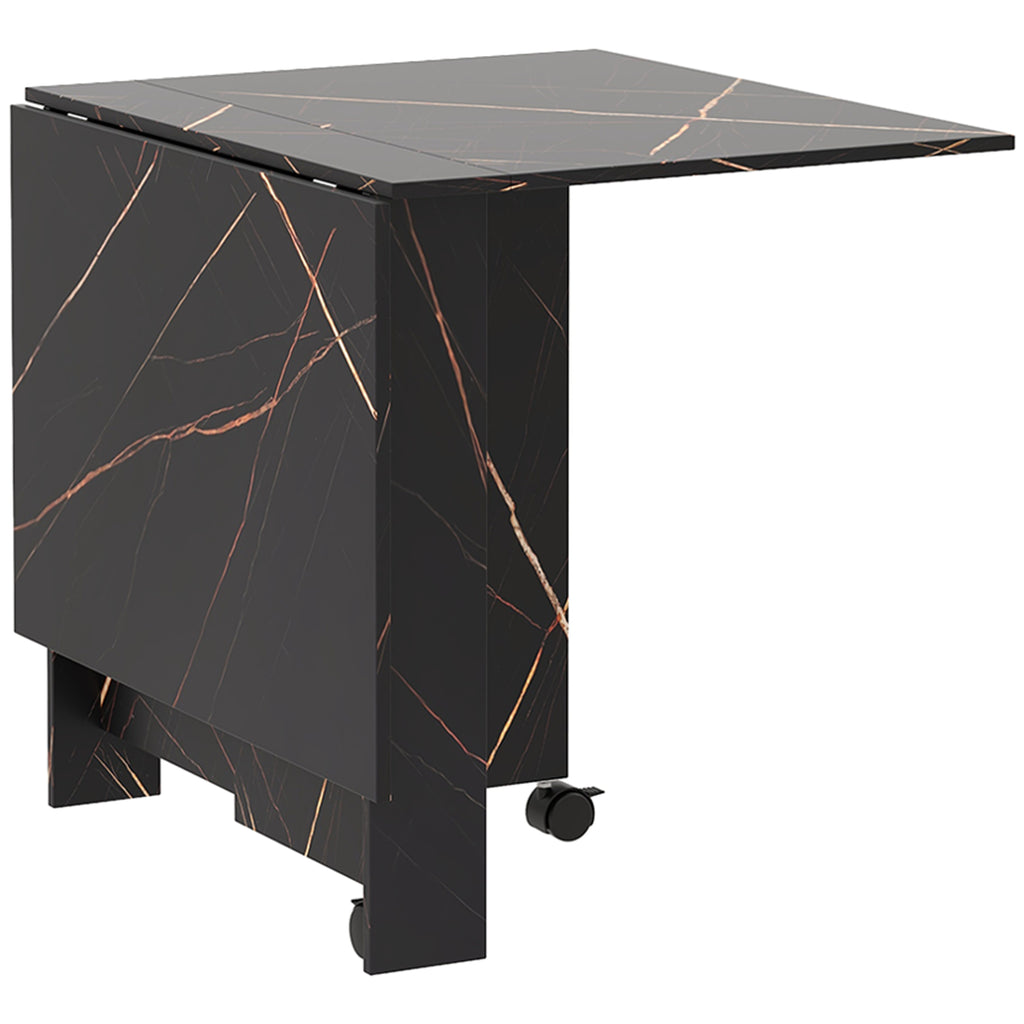 Table pliante cuisine table à manger pliable avec 2 abattants 2 roues avec freins 120 x 80 x 73 cm noir marbré imitation-0