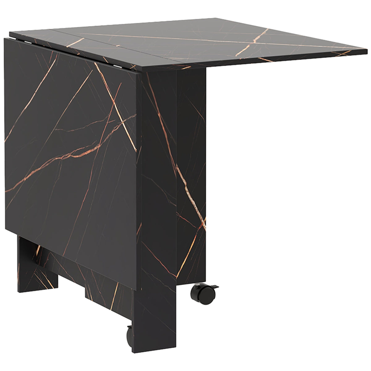 Table pliante cuisine table à manger pliable avec 2 abattants 2 roues avec freins 120 x 80 x 73 cm noir marbré imitation-0