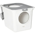 Maison de toilette Bac à litière pour chat double porte battante et supérieure, pelle fourni, 44L x 55l x 39H cm, blanc-0