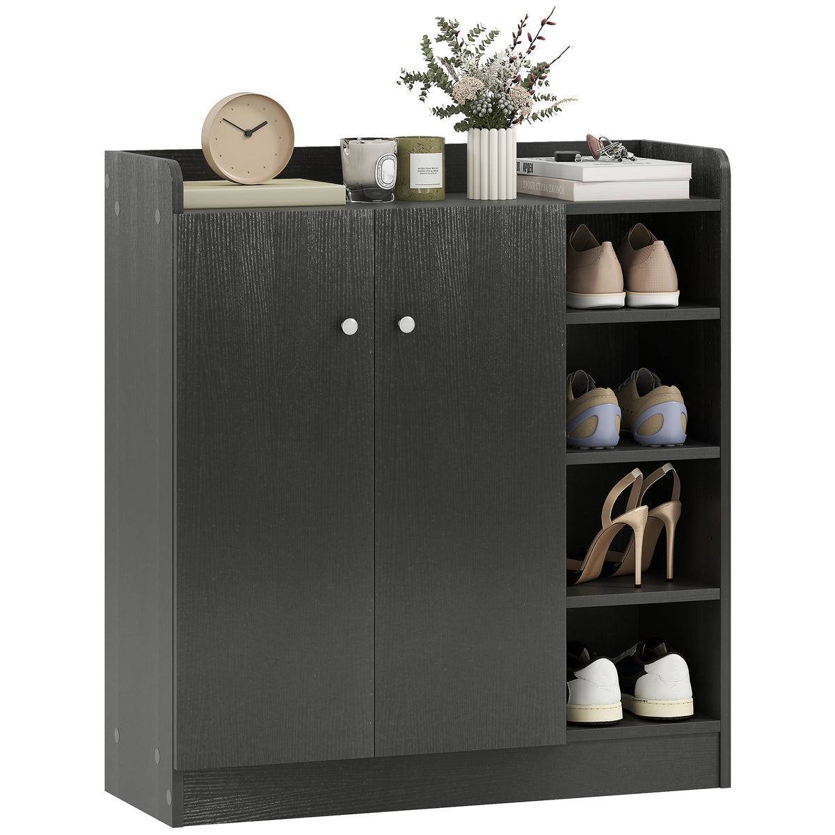 Meuble de rangement à chaussures pour entrée 12 paires - armoire à chaussures avec 4 compartiments ouverts- noir-0