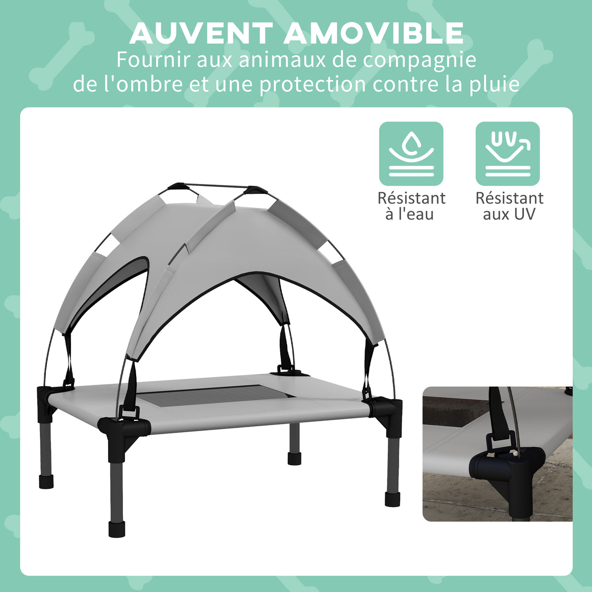 Lit pour chien chat sur pieds lit chien surélevé velum anti-UV oxford sac de transport inclus 61 x 46 x 63 cm gris-4