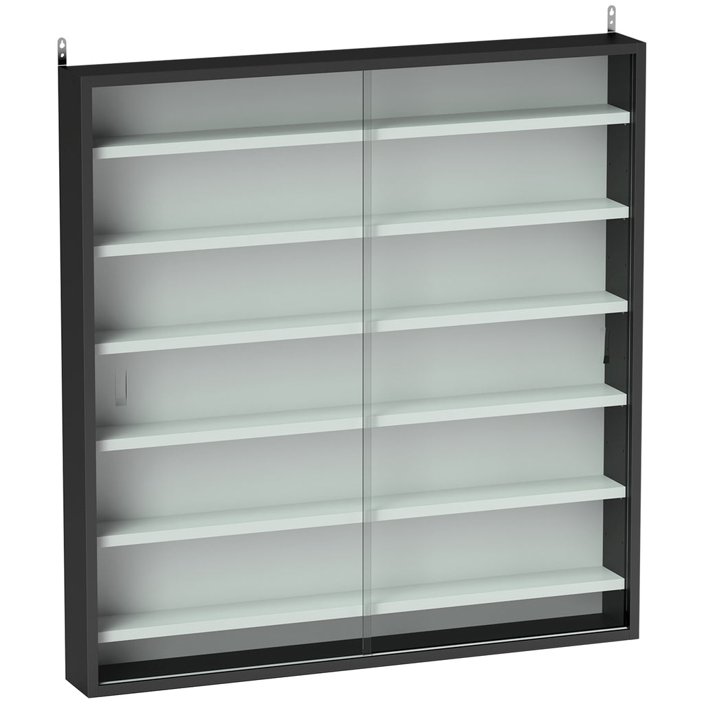 Vitrine pour collection vitrine murale 80 x 9,5 x 83 cm 6 étagères réglables en hauteur 2 portes coulissantes en verre-0