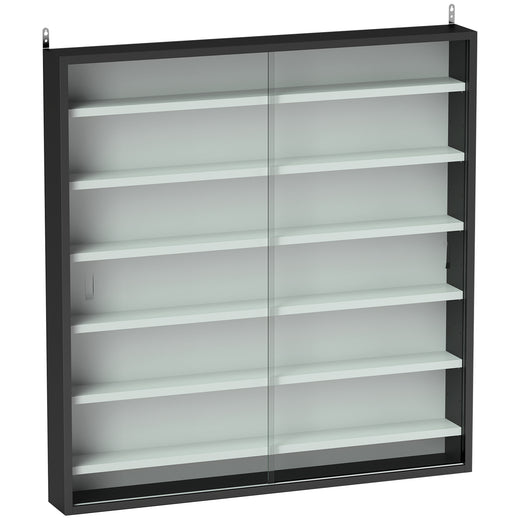 Vitrine pour collection vitrine murale 80 x 9,5 x 83 cm 6 étagères réglables en hauteur 2 portes coulissantes en verre-0