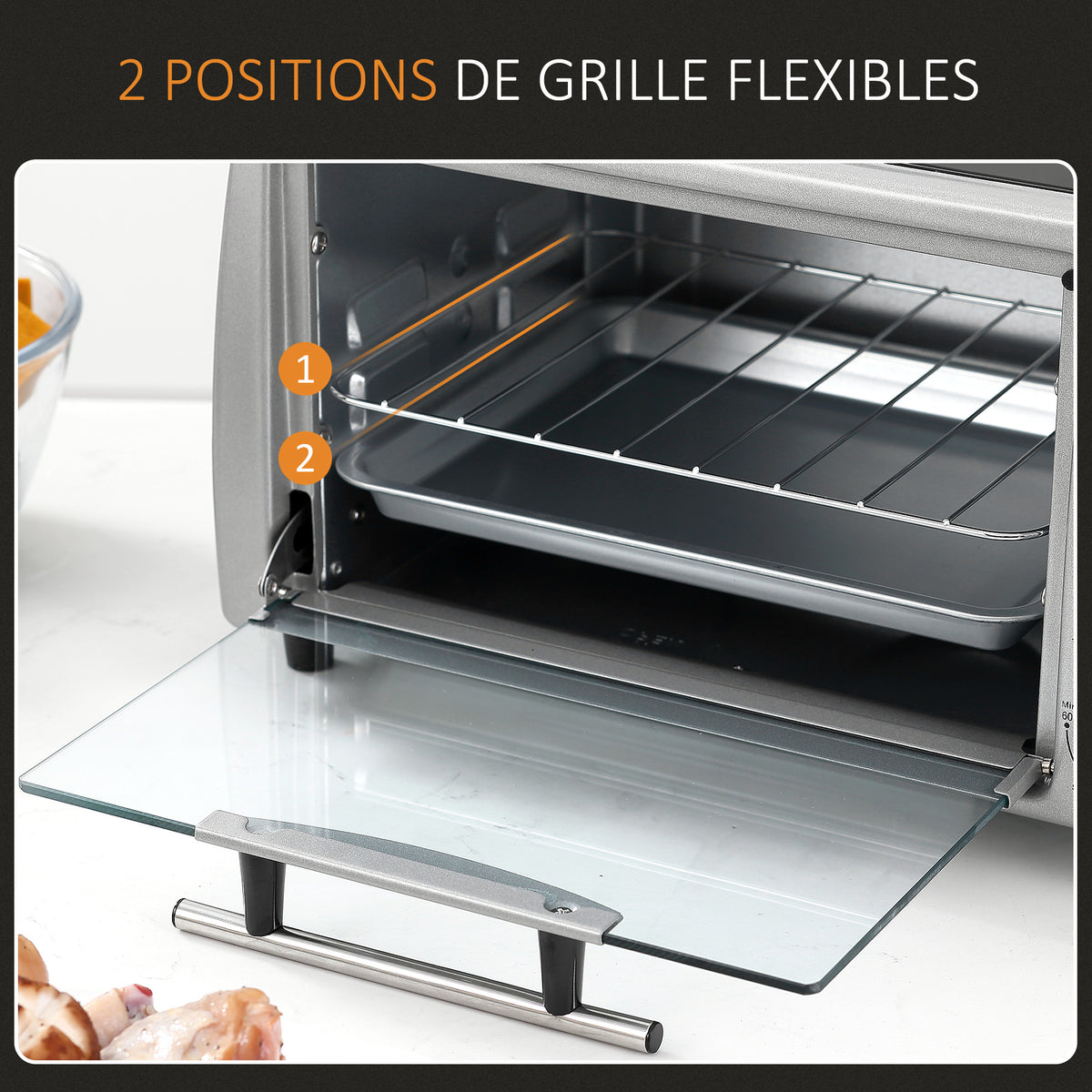 Mini four électrique 10L 1 grille et 1 plateau, température réglable de 100°C à 230°C, Minuteur 60 min, 36,5x26x22 cm-4