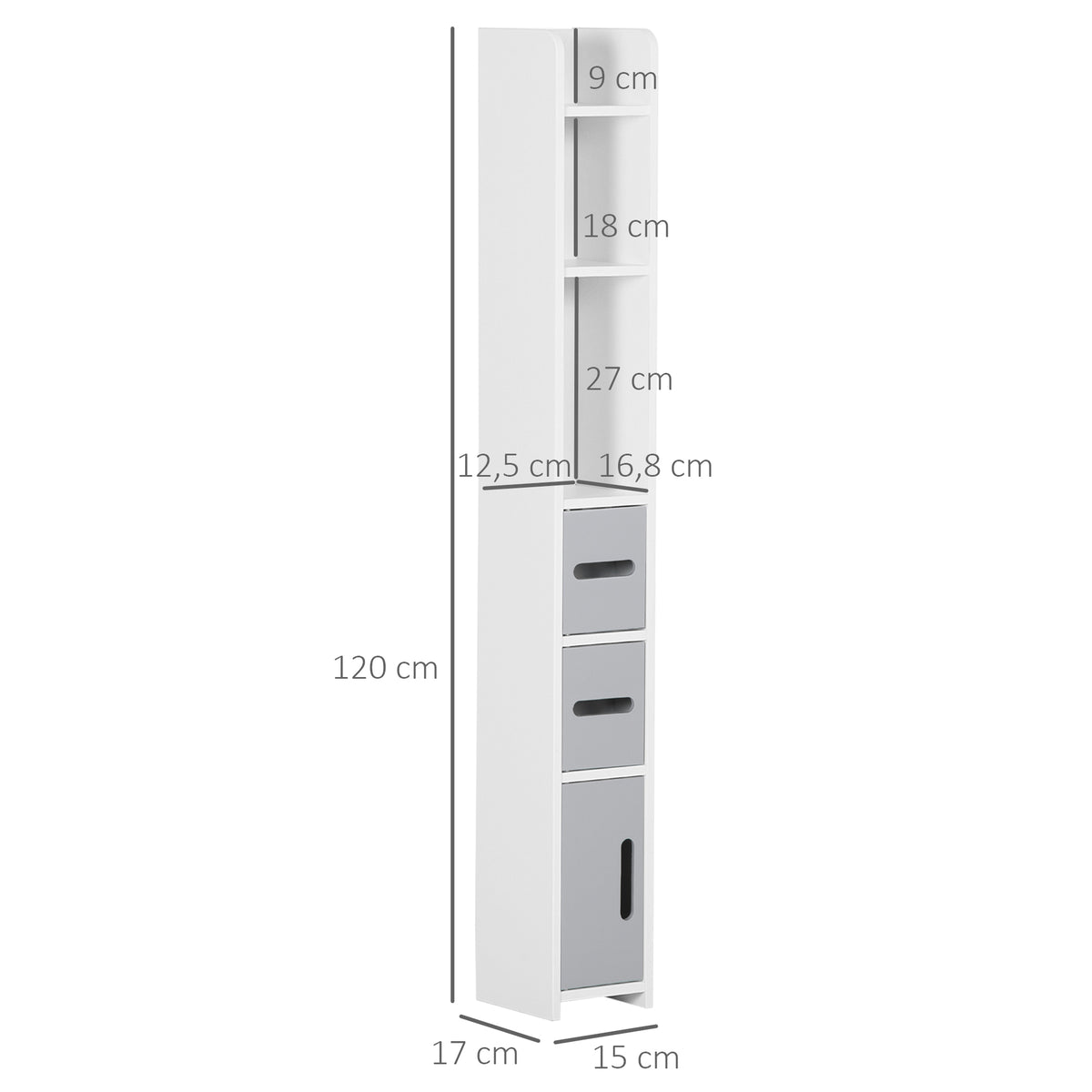 Meuble colonne de salle de bain armoire toilette haute avec étagères et placards - 15 x 17 x 120 cm gris-2