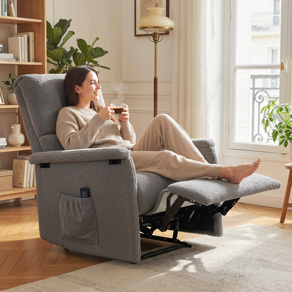 Fauteuil de massage inclinable, fauteuil de relaxation, dossier réglable, large assise, repose-pied, 69x84x99cm, gris-1