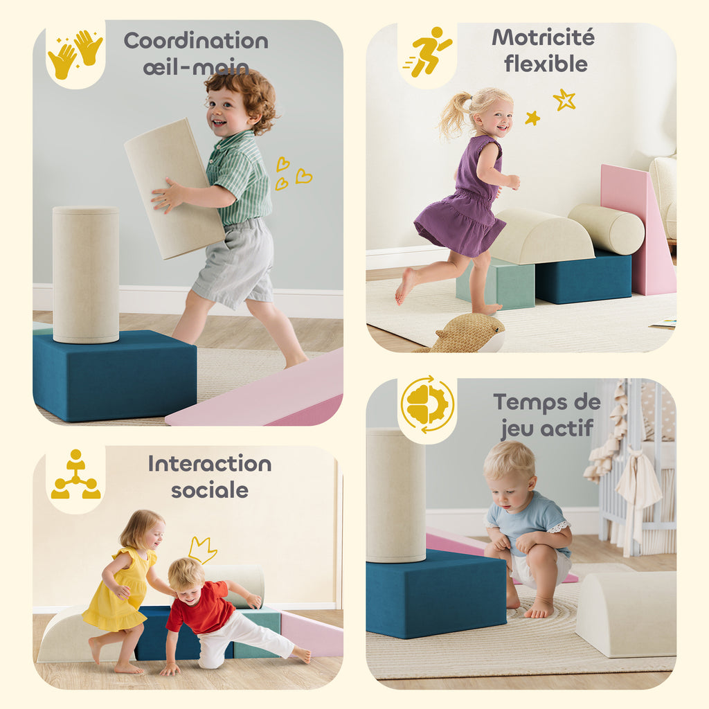 Parcours motricité bébé jouet d'escalade modulable 5 pièces housse lavable en velours 61 x 40,6 x 60 cm multicolore-5