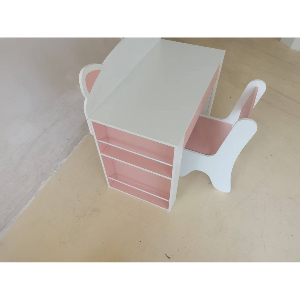 Bureau et Chaise pour Enfant 2 Pièces, Ensemble Table d'Activité, Tiroir, Bibliothèque pour Dessin, Lecture, Blanc Rose-2