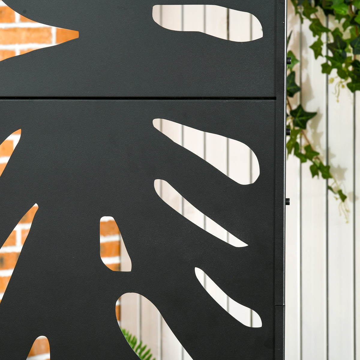 Panneau brise vue décoratif extérieur noir à motif végétal en métal - 122 x 45 x 198 cm-8