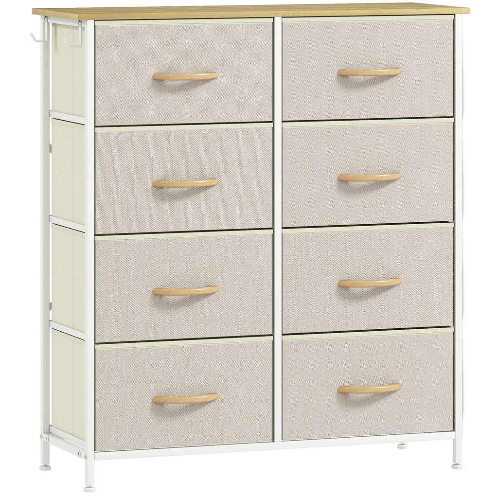 Commode 8 tiroirs en tissu, meuble de rangement avec 4 poches, 2 crochets, structure en acier, 86 x 30 x 94,5 cm, beige-0