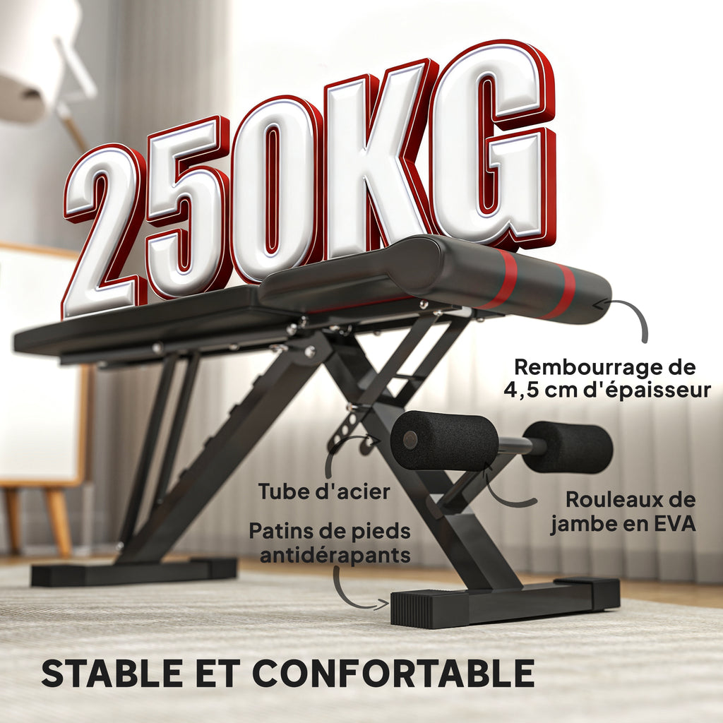 Banc de musculation pliable inclinable, banc réglable pour l'entraînement complet  82 x 35 x 42,5-107 cm acier noir-5