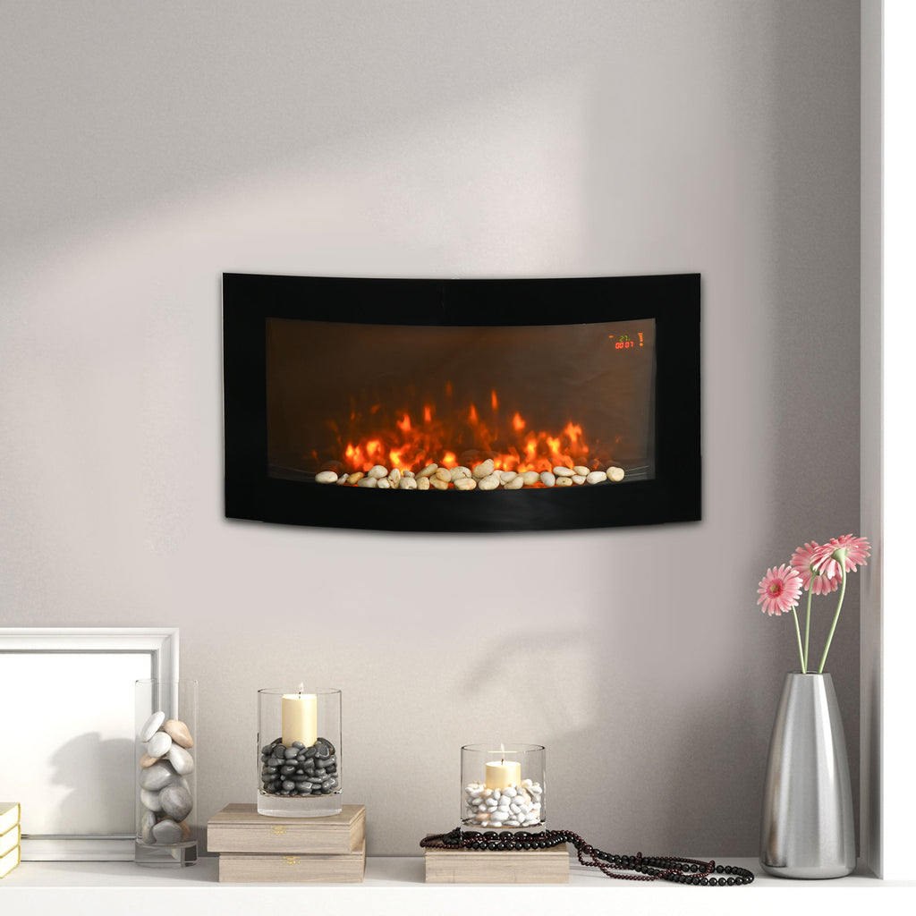 Cheminée électrique Murale éclairages latéraux LED Design Avant-gardiste Affichage LED avec télécommande et minuterie 1000/2000 W luminosité réglable Noir-7